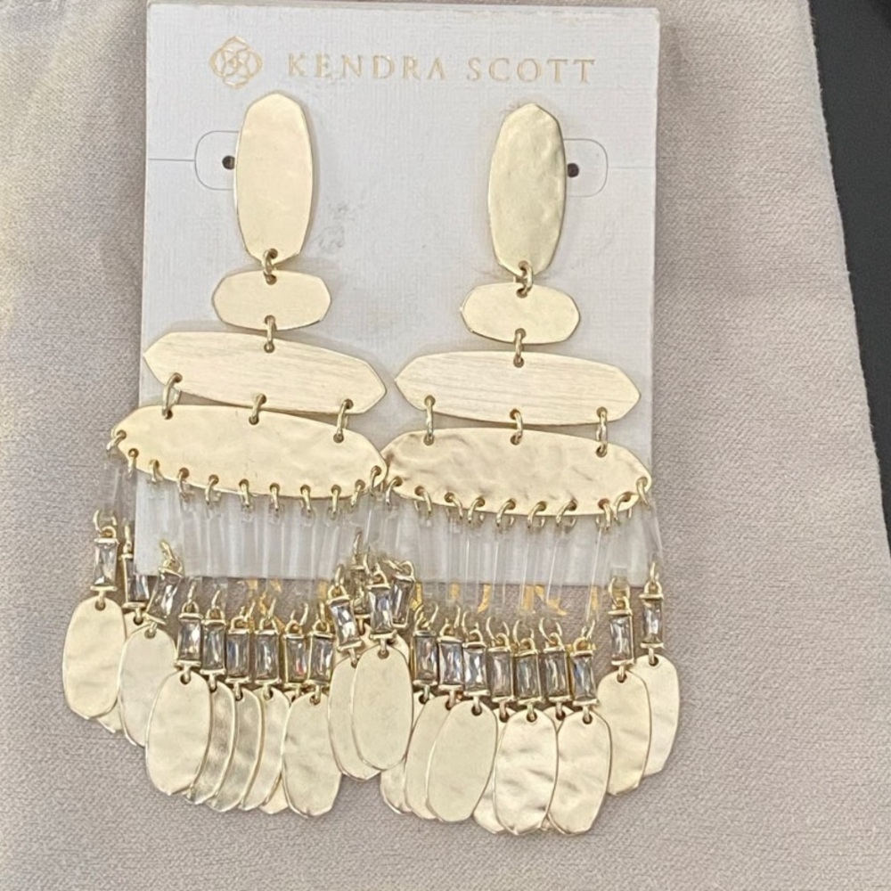 Kendra Scott Nicola 14k plated Gold Chandelier Earrings - Picture 1 of 11